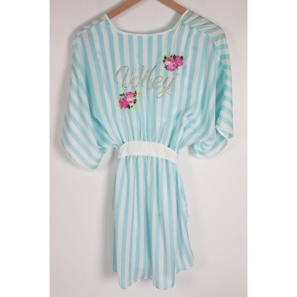 Betsey Johnson Women's Sz. S Tiffany Blue & White "Wifey" Embroidered Robe - Picture 1 of 6